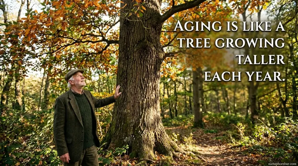 Aging is like a tree growing taller each year.