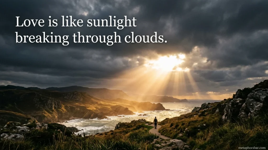 Love is like sunlight breaking through clouds.