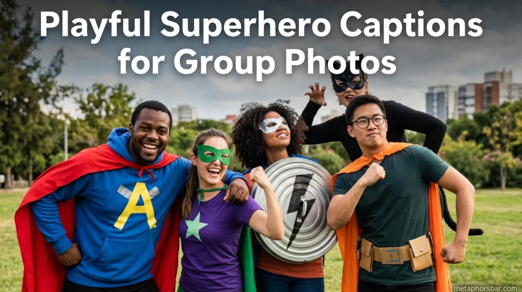 Playful Superhero Captions for Group Photos